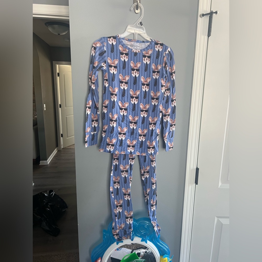 Posh Peanut Blue Kids Pajamas with Bunny Print